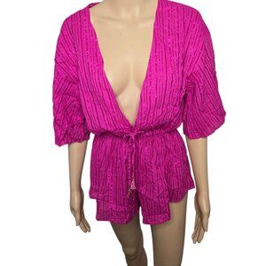 Victoria's Secret Cover Up Romper Hot Pink Metallic Sparkly Size XS Tassels NWT